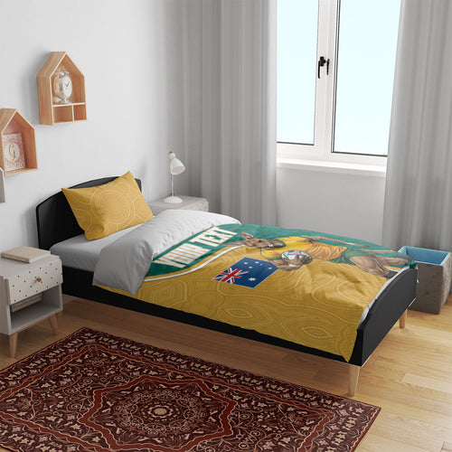Personalised Australia Rugby Bedding Set Wallabies Kangaroo Player Aboriginal Pattern