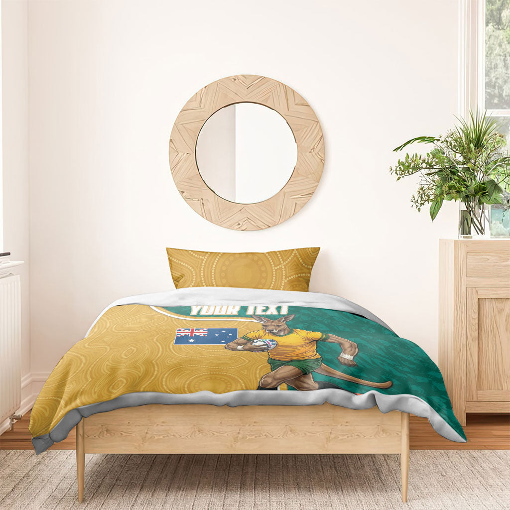 Personalised Australia Rugby Bedding Set Wallabies Kangaroo Player Aboriginal Pattern