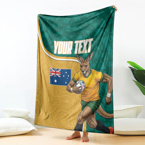 Personalised Australia Rugby Blanket Wallabies Kangaroo Player Aboriginal Pattern