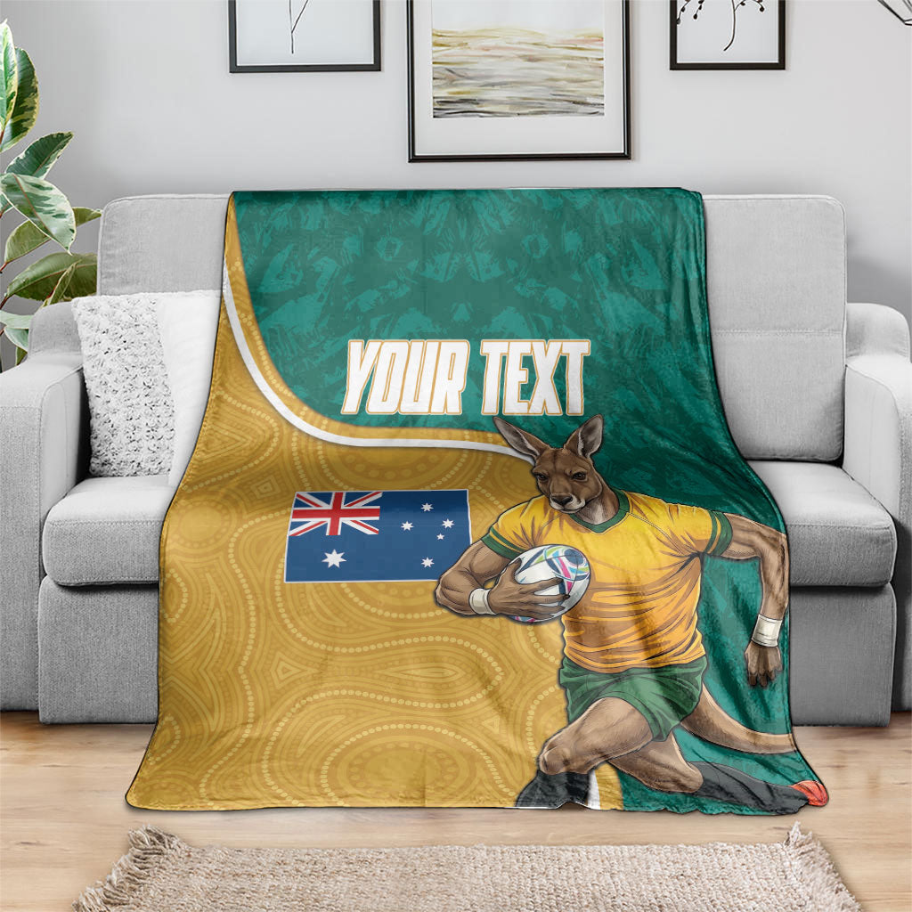 Personalised Australia Rugby Blanket Wallabies Kangaroo Player Aboriginal Pattern