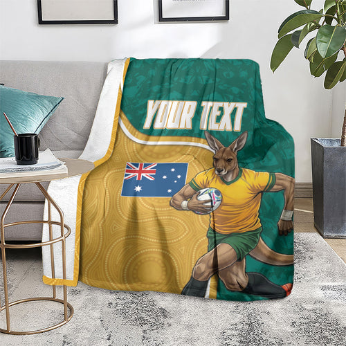 Personalised Australia Rugby Blanket Wallabies Kangaroo Player Aboriginal Pattern