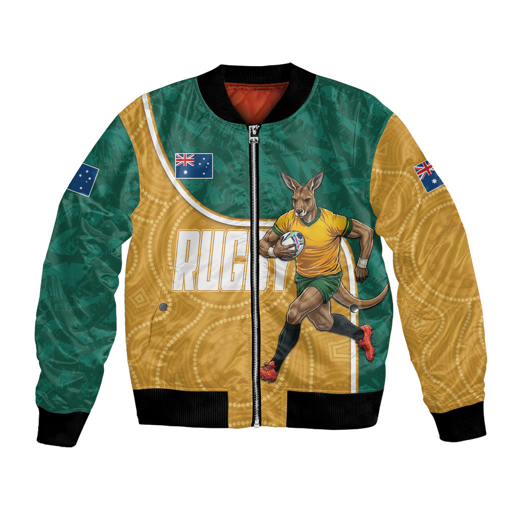 Personalised Australia Rugby Bomber Jacket Wallabies Kangaroo Player Aboriginal Pattern