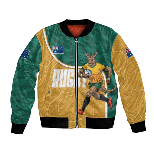 Personalised Australia Rugby Bomber Jacket Wallabies Kangaroo Player Aboriginal Pattern