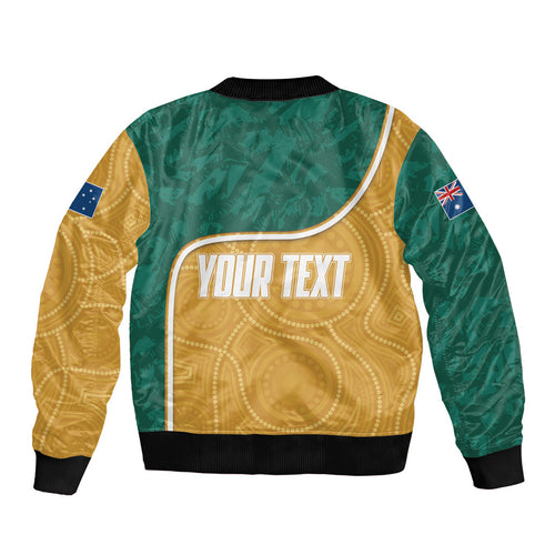 Personalised Australia Rugby Bomber Jacket Wallabies Kangaroo Player Aboriginal Pattern