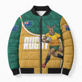 Personalised Australia Rugby Bomber Puffer Jacket Wallabies Kangaroo Player Aboriginal Pattern