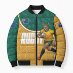 Personalised Australia Rugby Bomber Puffer Jacket Wallabies Kangaroo Player Aboriginal Pattern