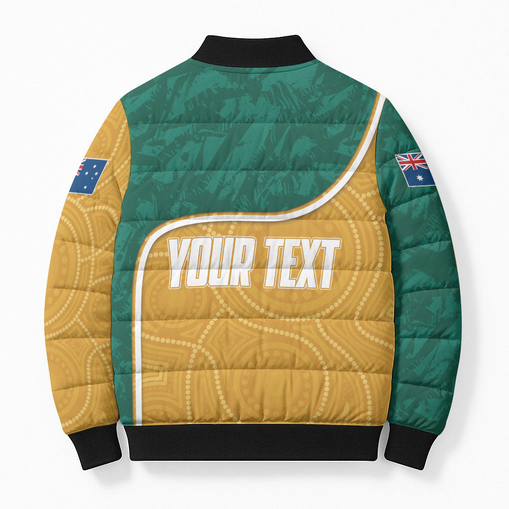 Personalised Australia Rugby Bomber Puffer Jacket Wallabies Kangaroo Player Aboriginal Pattern