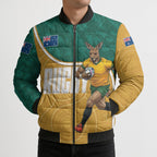 Personalised Australia Rugby Bomber Puffer Jacket Wallabies Kangaroo Player Aboriginal Pattern