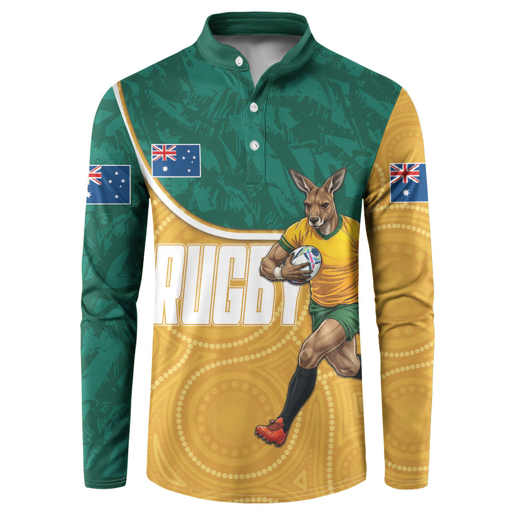 Personalised Australia Rugby Button Sweatshirt Wallabies Kangaroo Player Aboriginal Pattern