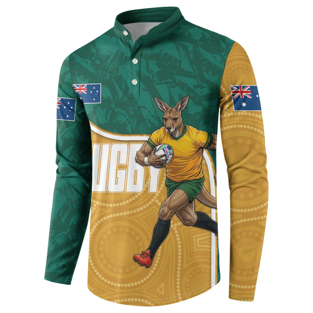 Personalised Australia Rugby Button Sweatshirt Wallabies Kangaroo Player Aboriginal Pattern