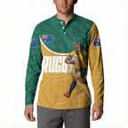 Personalised Australia Rugby Button Sweatshirt Wallabies Kangaroo Player Aboriginal Pattern