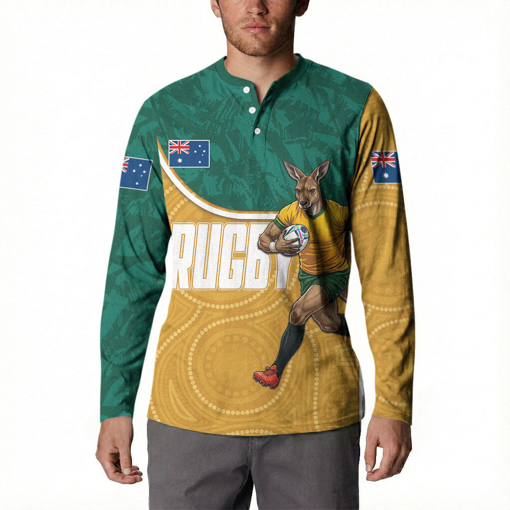 Personalised Australia Rugby Button Sweatshirt Wallabies Kangaroo Player Aboriginal Pattern
