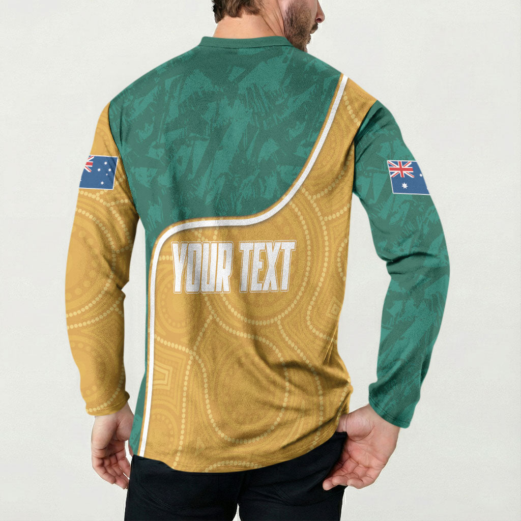 Personalised Australia Rugby Button Sweatshirt Wallabies Kangaroo Player Aboriginal Pattern