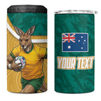 Personalised Australia Rugby 4 in 1 Can Cooler Tumbler Wallabies Kangaroo Player Aboriginal Pattern