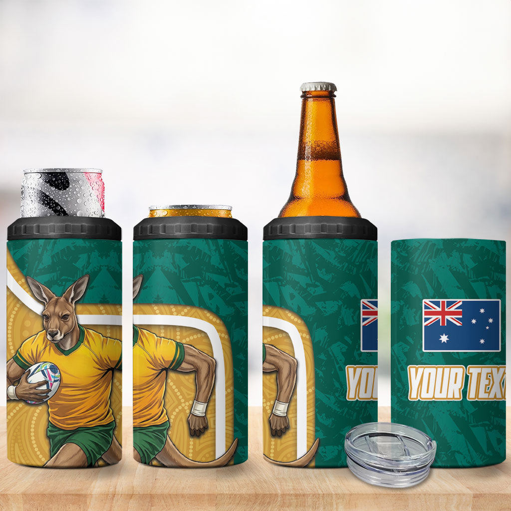 Personalised Australia Rugby 4 in 1 Can Cooler Tumbler Wallabies Kangaroo Player Aboriginal Pattern