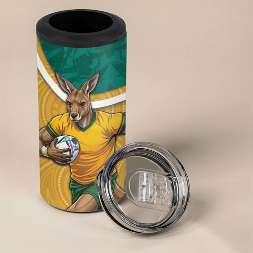 Personalised Australia Rugby 4 in 1 Can Cooler Tumbler Wallabies Kangaroo Player Aboriginal Pattern