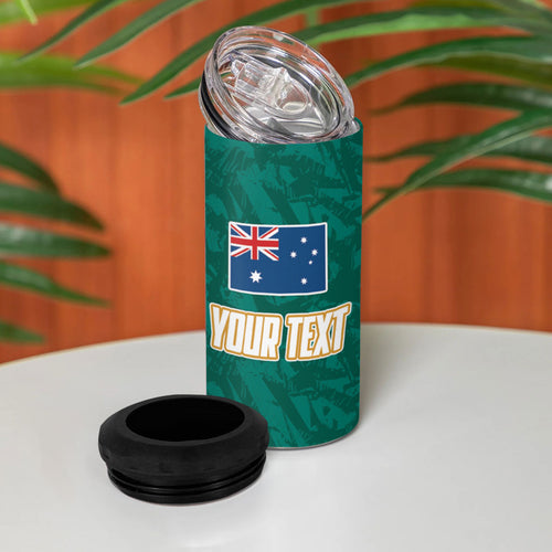 Personalised Australia Rugby 4 in 1 Can Cooler Tumbler Wallabies Kangaroo Player Aboriginal Pattern