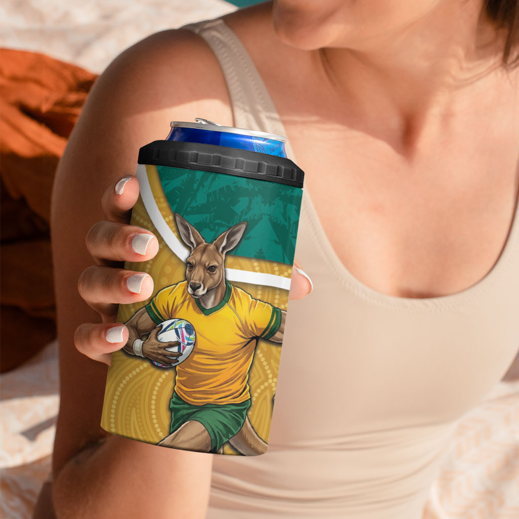Personalised Australia Rugby 4 in 1 Can Cooler Tumbler Wallabies Kangaroo Player Aboriginal Pattern
