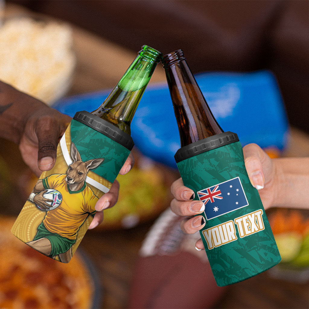 Personalised Australia Rugby 4 in 1 Can Cooler Tumbler Wallabies Kangaroo Player Aboriginal Pattern