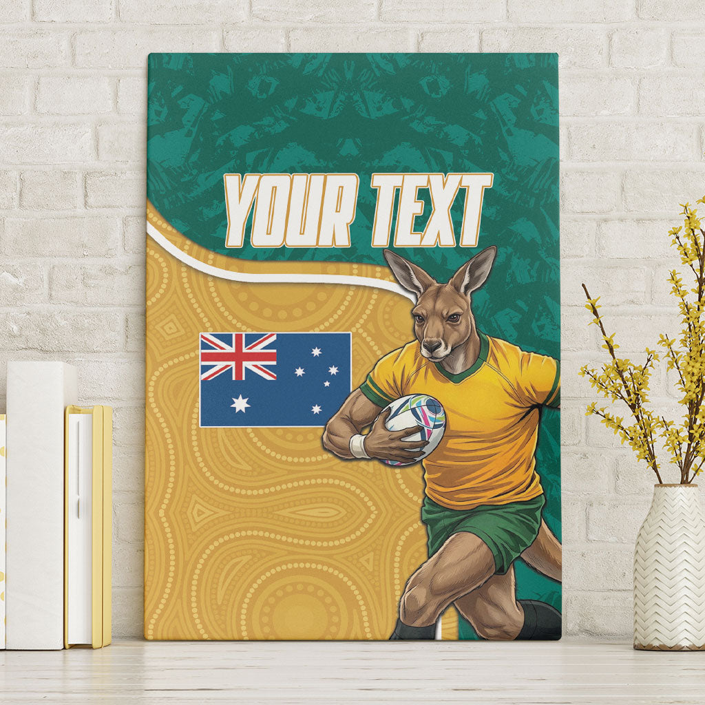 Personalised Australia Rugby Canvas Wall Art Wallabies Kangaroo Player Aboriginal Pattern