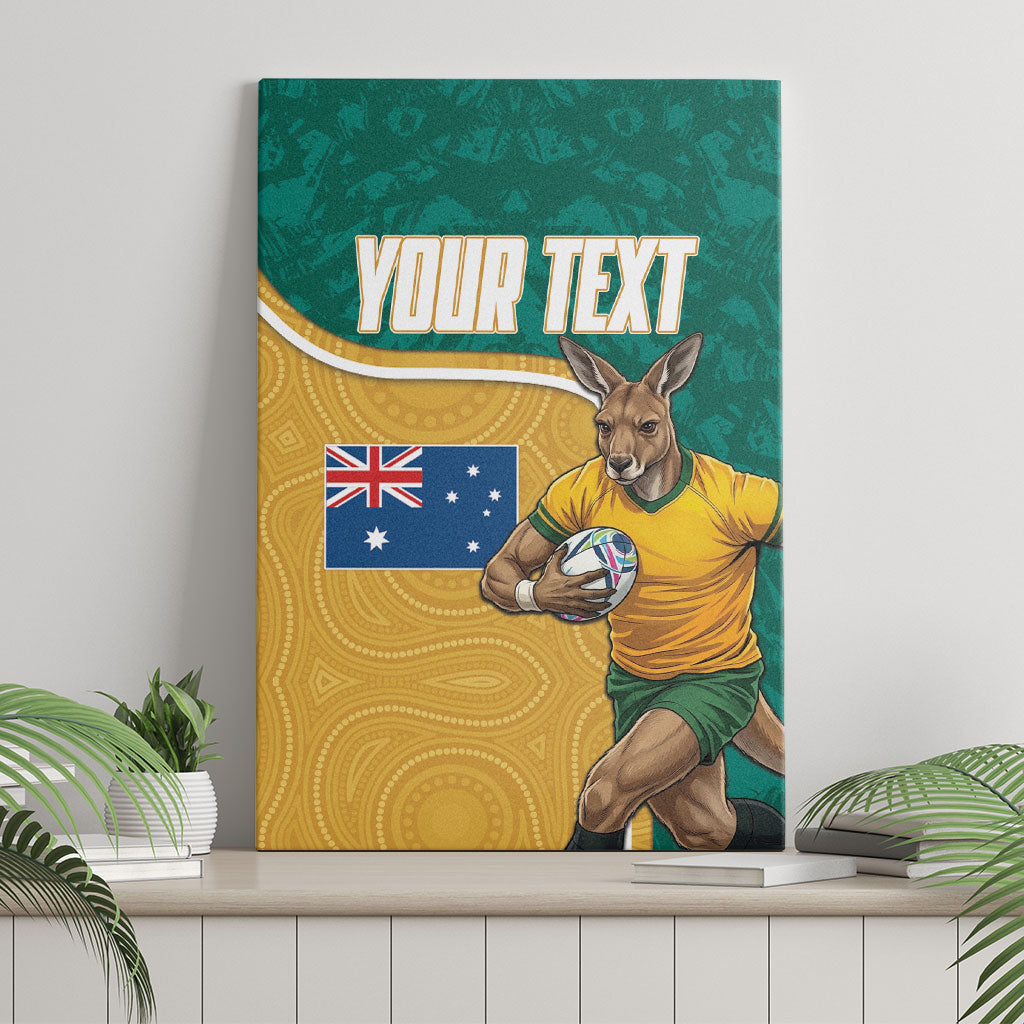 Personalised Australia Rugby Canvas Wall Art Wallabies Kangaroo Player Aboriginal Pattern