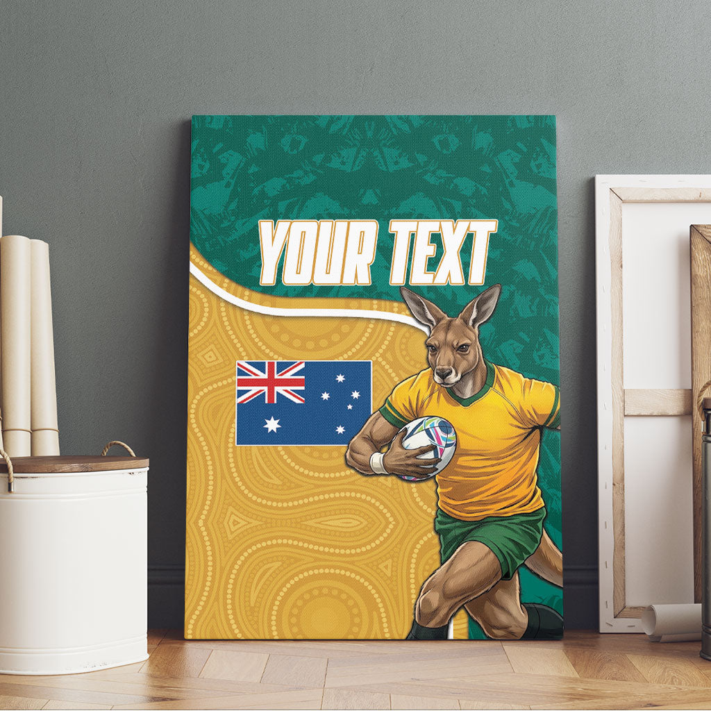 Personalised Australia Rugby Canvas Wall Art Wallabies Kangaroo Player Aboriginal Pattern