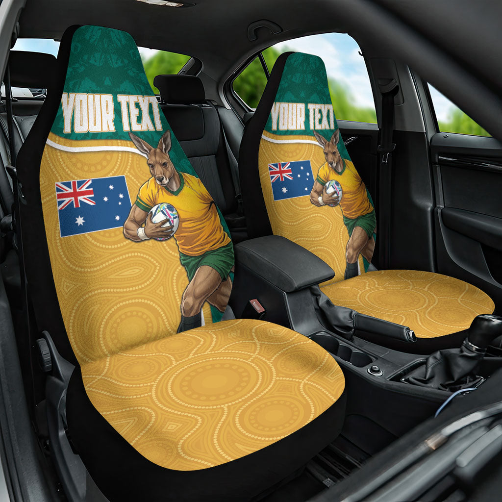 Personalised Australia Rugby Car Seat Cover Wallabies Kangaroo Player Aboriginal Pattern