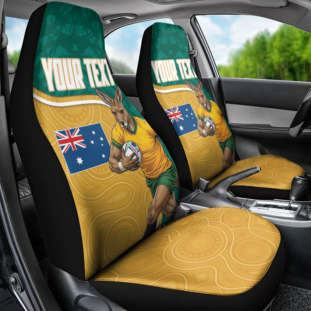 Personalised Australia Rugby Car Seat Cover Wallabies Kangaroo Player Aboriginal Pattern