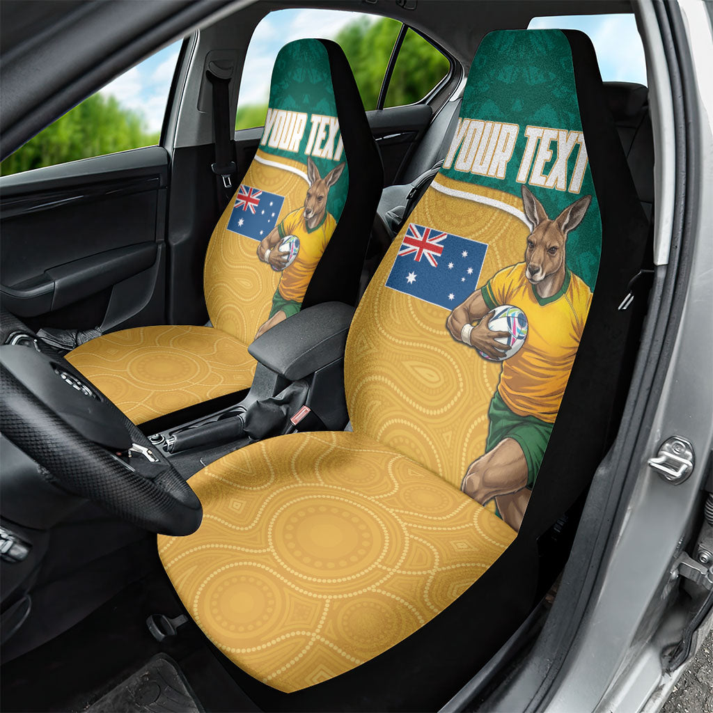 Personalised Australia Rugby Car Seat Cover Wallabies Kangaroo Player Aboriginal Pattern