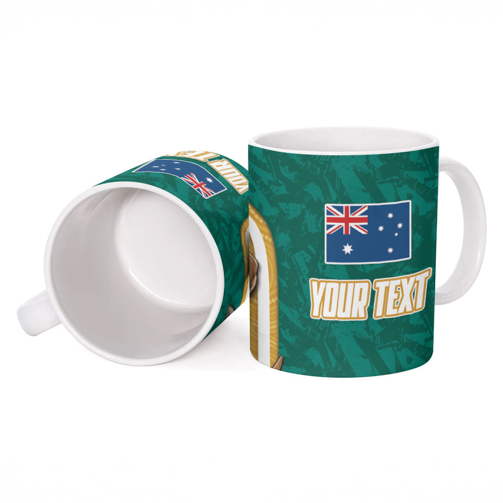 Personalised Australia Rugby Ceramic Mug Wallabies Kangaroo Player Aboriginal Pattern
