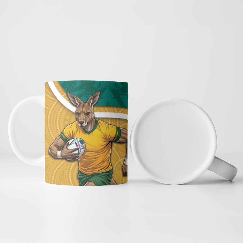 Personalised Australia Rugby Ceramic Mug Wallabies Kangaroo Player Aboriginal Pattern