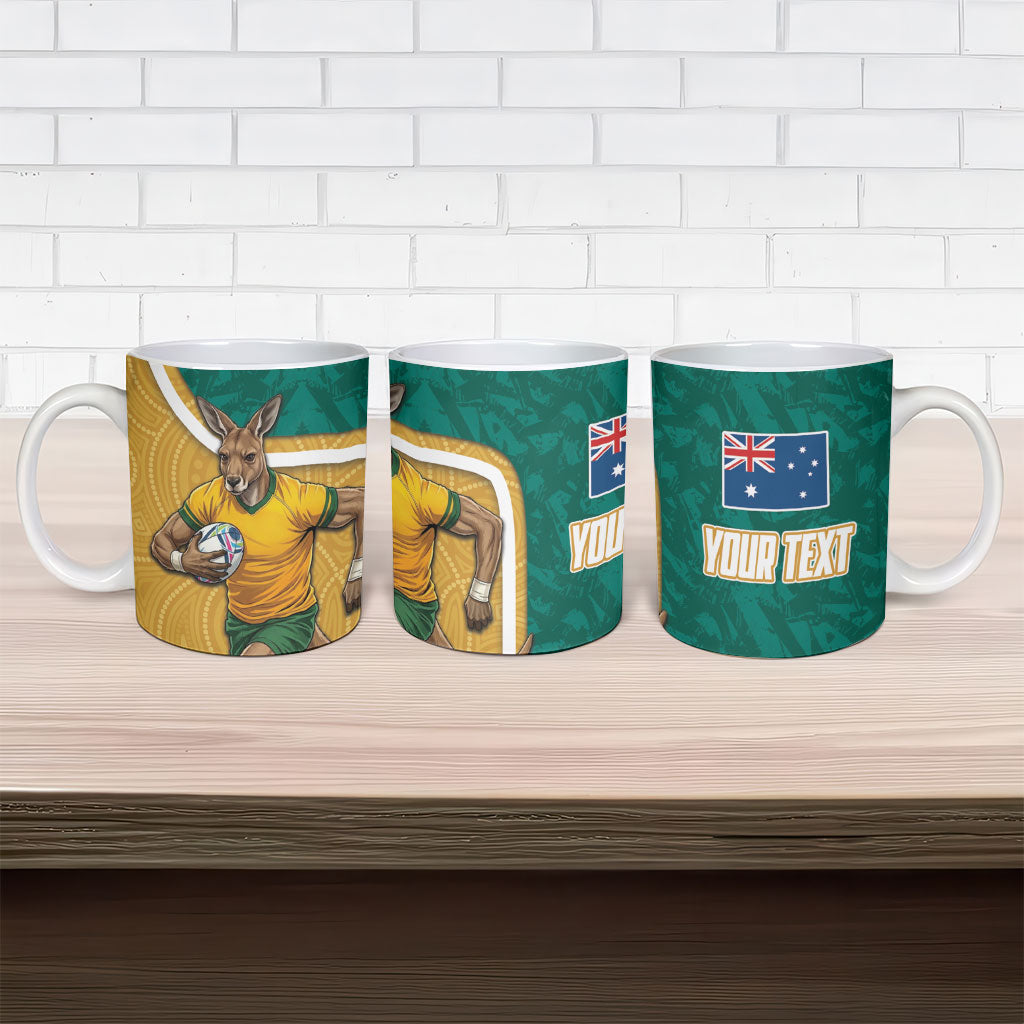 Personalised Australia Rugby Ceramic Mug Wallabies Kangaroo Player Aboriginal Pattern