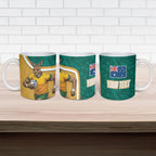 Personalised Australia Rugby Ceramic Mug Wallabies Kangaroo Player Aboriginal Pattern