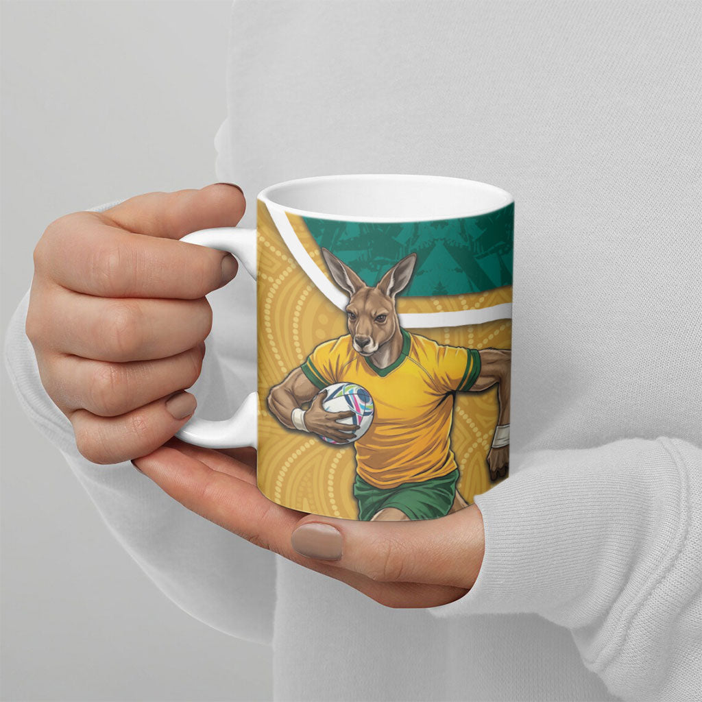Personalised Australia Rugby Ceramic Mug Wallabies Kangaroo Player Aboriginal Pattern