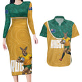 Personalised Australia Rugby Couples Matching Long Sleeve Bodycon Dress and Hawaiian Shirt Wallabies Kangaroo Player Aboriginal Pattern