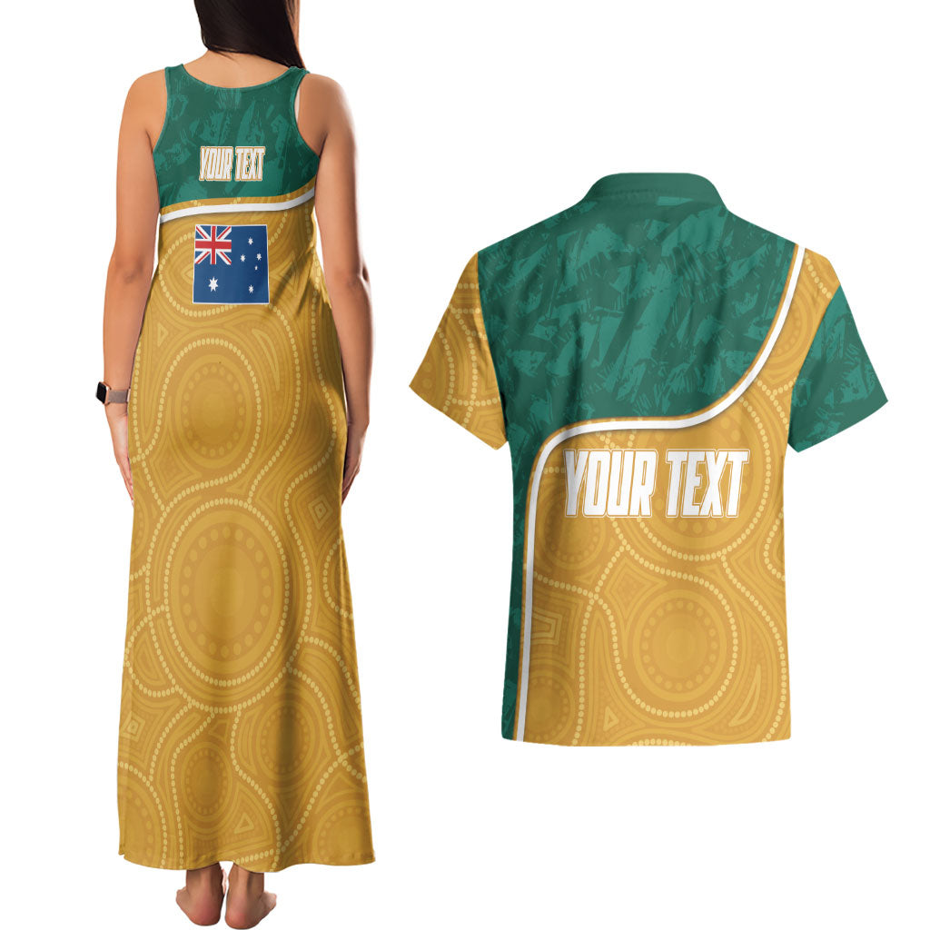 Personalised Australia Rugby Couples Matching Tank Maxi Dress and Hawaiian Shirt Wallabies Kangaroo Player Aboriginal Pattern
