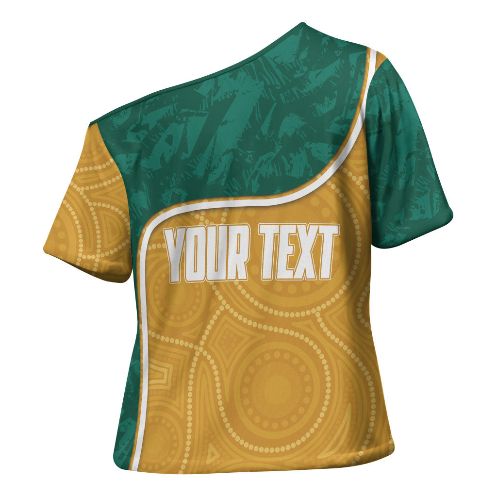 Personalised Australia Rugby Cross Shoulder Shirt Wallabies Kangaroo Player Aboriginal Pattern
