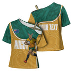 Personalised Australia Rugby Cross Shoulder Shirt Wallabies Kangaroo Player Aboriginal Pattern
