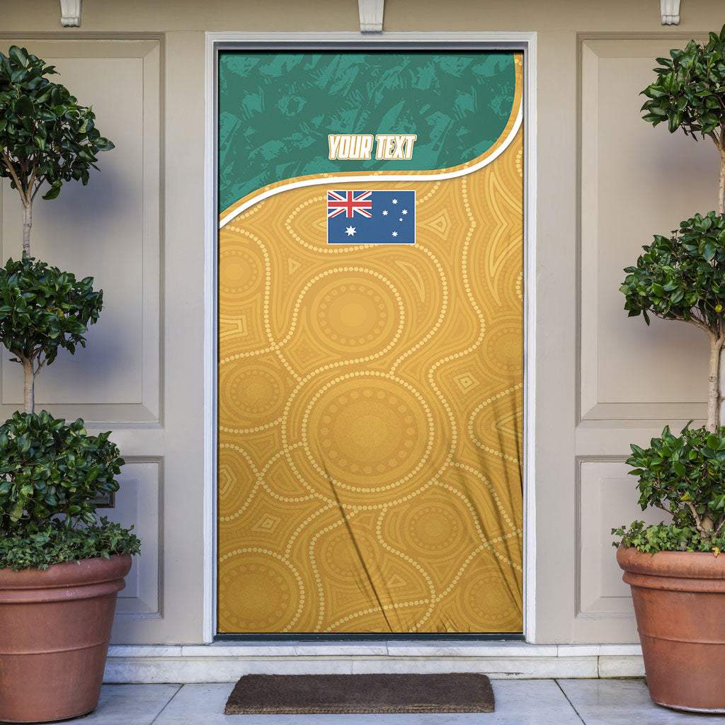 Personalised Australia Rugby Door Cover Wallabies Kangaroo Player Aboriginal Pattern