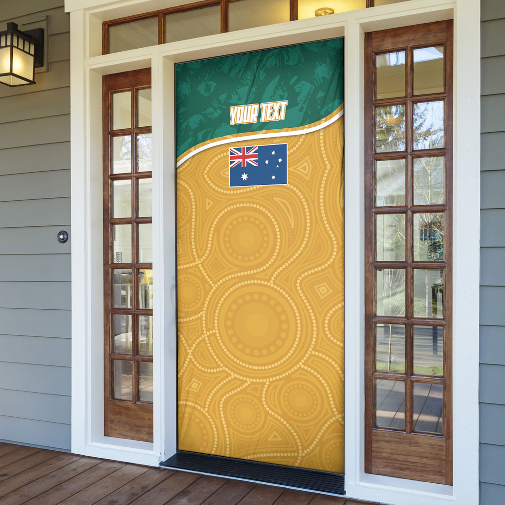 Personalised Australia Rugby Door Cover Wallabies Kangaroo Player Aboriginal Pattern