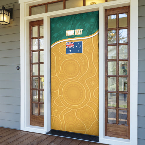Personalised Australia Rugby Door Cover Wallabies Kangaroo Player Aboriginal Pattern