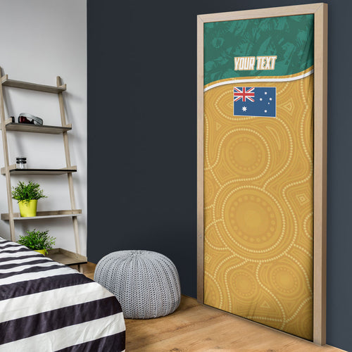 Personalised Australia Rugby Door Cover Wallabies Kangaroo Player Aboriginal Pattern