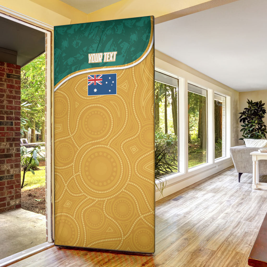 Personalised Australia Rugby Door Cover Wallabies Kangaroo Player Aboriginal Pattern