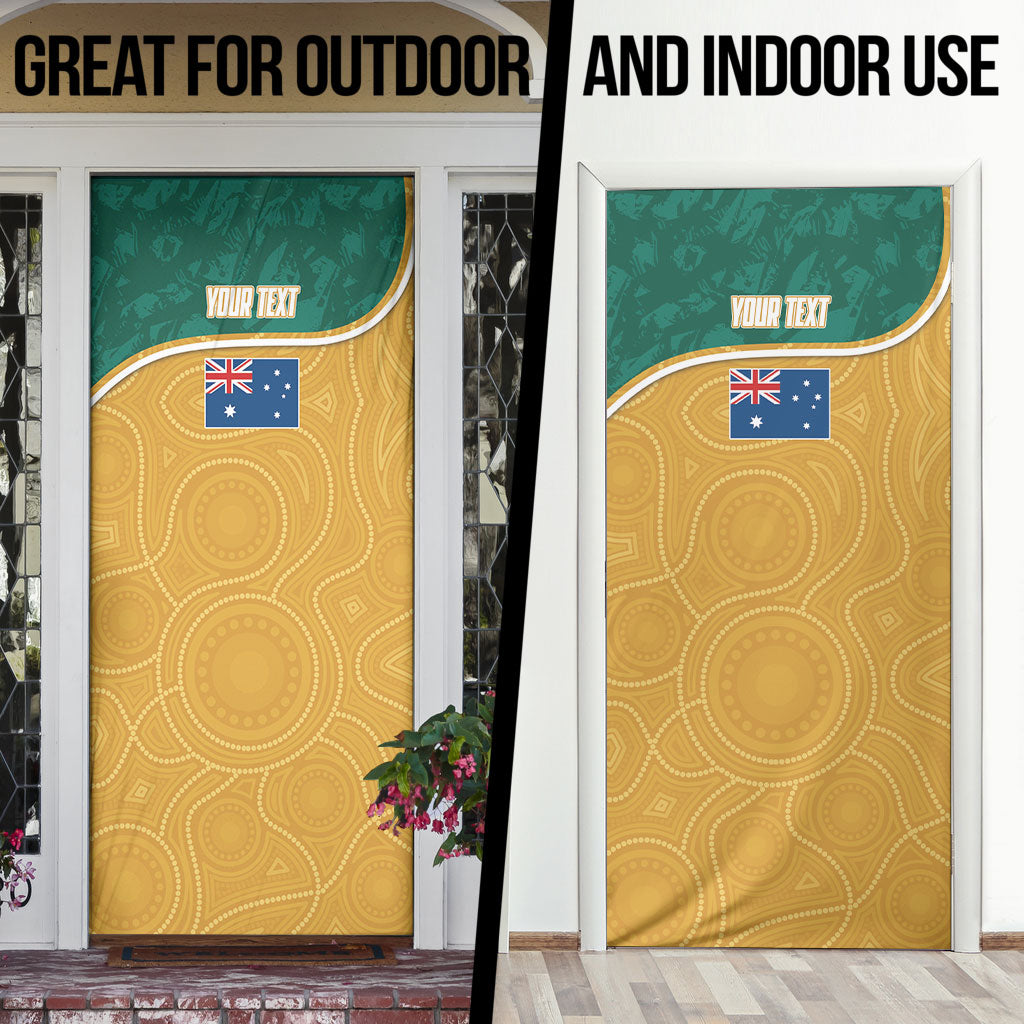 Personalised Australia Rugby Door Cover Wallabies Kangaroo Player Aboriginal Pattern