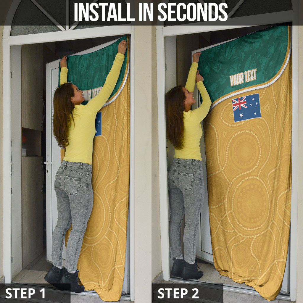 Personalised Australia Rugby Door Cover Wallabies Kangaroo Player Aboriginal Pattern