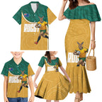 Personalised Australia Rugby Family Matching Mermaid Dress and Hawaiian Shirt Wallabies Kangaroo Player Aboriginal Pattern