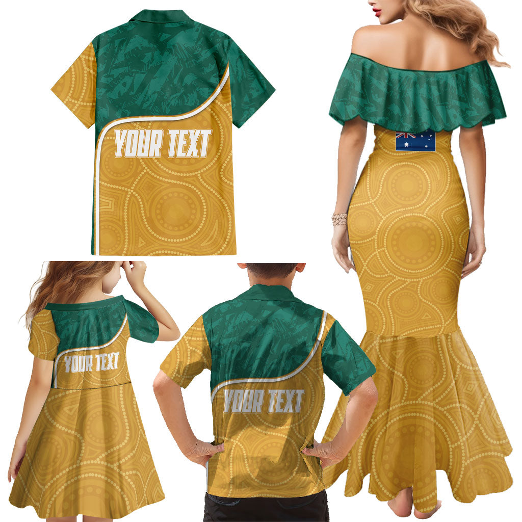 Personalised Australia Rugby Family Matching Mermaid Dress and Hawaiian Shirt Wallabies Kangaroo Player Aboriginal Pattern