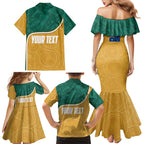 Personalised Australia Rugby Family Matching Mermaid Dress and Hawaiian Shirt Wallabies Kangaroo Player Aboriginal Pattern