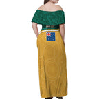 Personalised Australia Rugby Family Matching Off Shoulder Maxi Dress and Hawaiian Shirt Wallabies Kangaroo Player Aboriginal Pattern