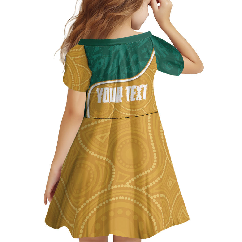 Personalised Australia Rugby Family Matching Off Shoulder Short Dress and Hawaiian Shirt Wallabies Kangaroo Player Aboriginal Pattern